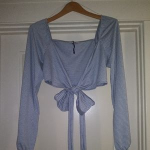 Zara Trafaluc Checkered Tie front shirt